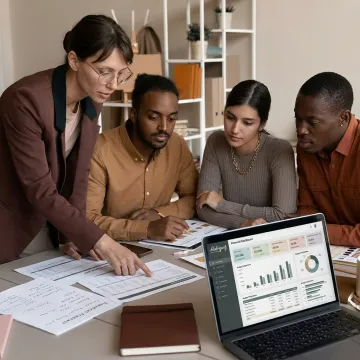 Finance team reviewing nonprofit forecasts