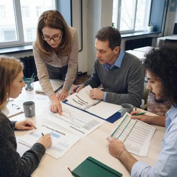 Consultants reviewing strategic planning roadmap