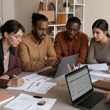 Nonprofit financial consultants meeting with leaders