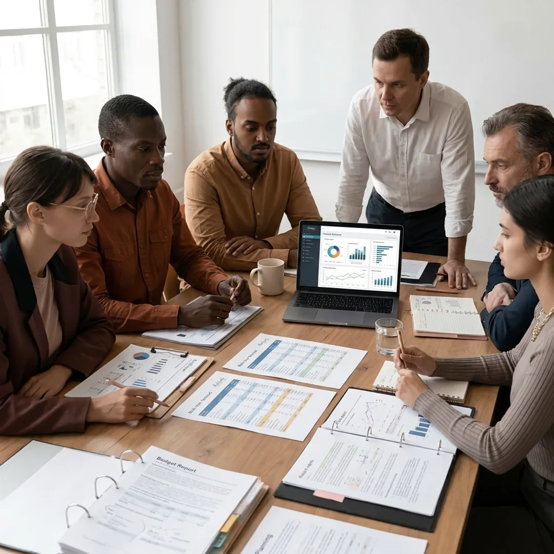 Advisory team reviewing nonprofit financial planning documents