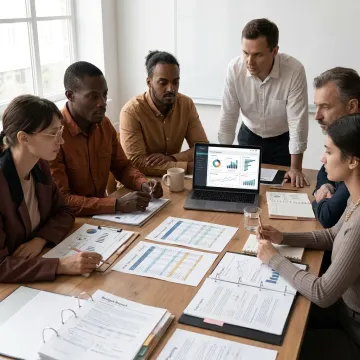 Advisory team reviewing nonprofit financial planning documents
