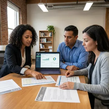 Advisors reviewing nonprofit financial strategy documents