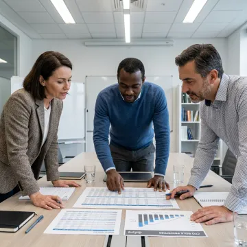 Executive team reviewing nonprofit financial plans