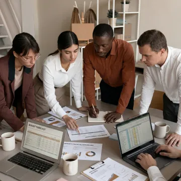 Consultants reviewing nonprofit financial dashboards