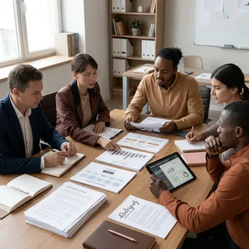 Executives and board members reviewing nonprofit strategy
