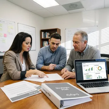 Nonprofit executives and board members in strategy meeting