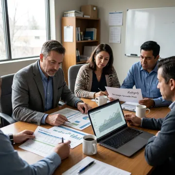Finance advisor reviewing nonprofit growth dashboard