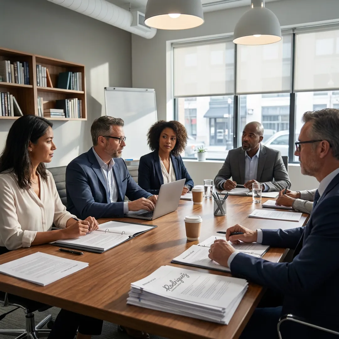 Executives and board members discussing governance strategy