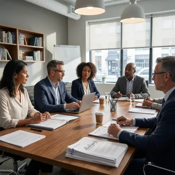 Executives and board members discussing governance strategy
