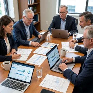 Financial consultants reviewing nonprofit budget forecasts