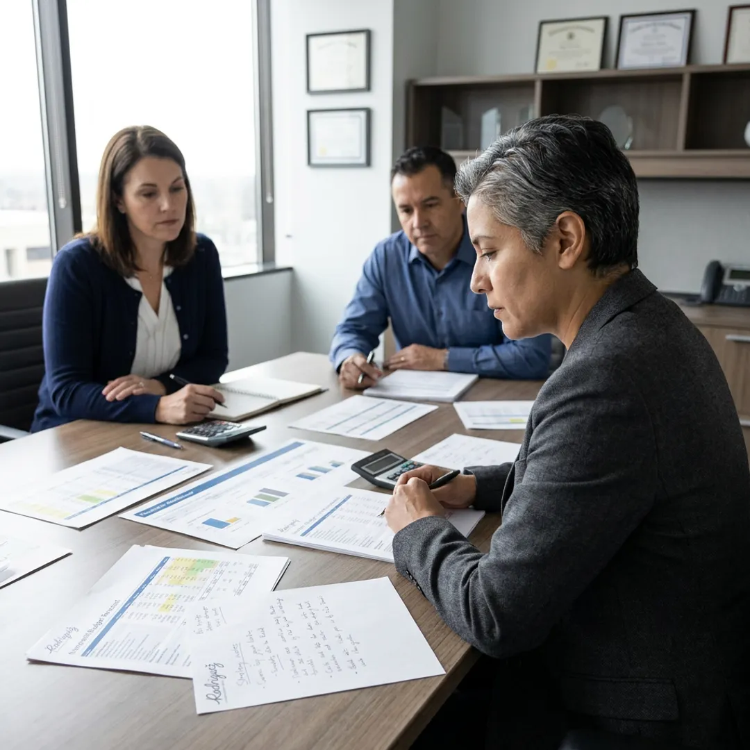 Finance advisor reviewing nonprofit budget reports