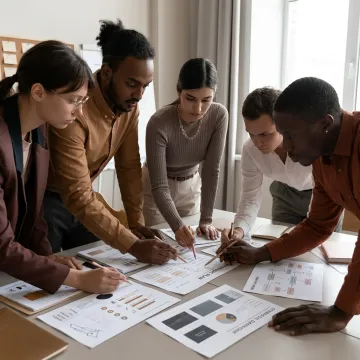 Management consulting team reviewing strategy