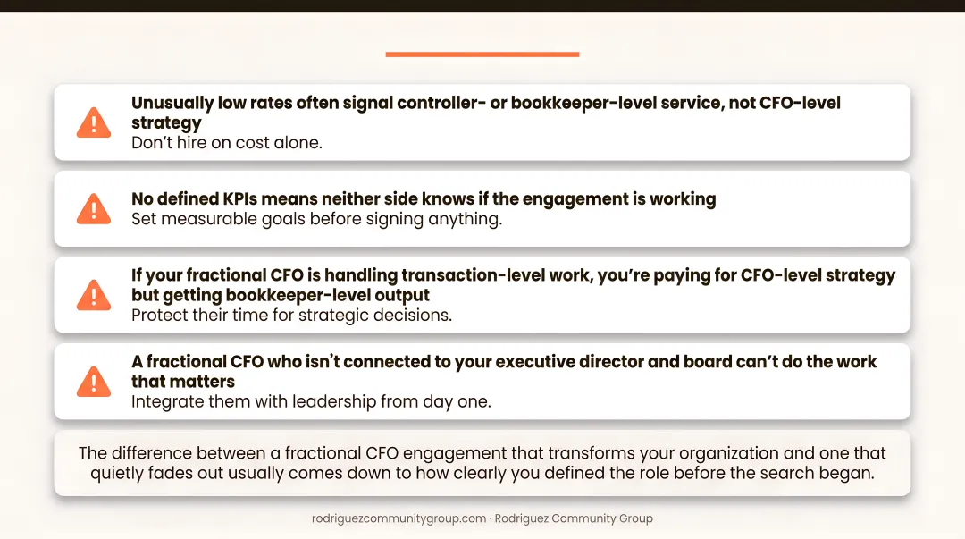 Four red flags to avoid when hiring a nonprofit fractional CFO