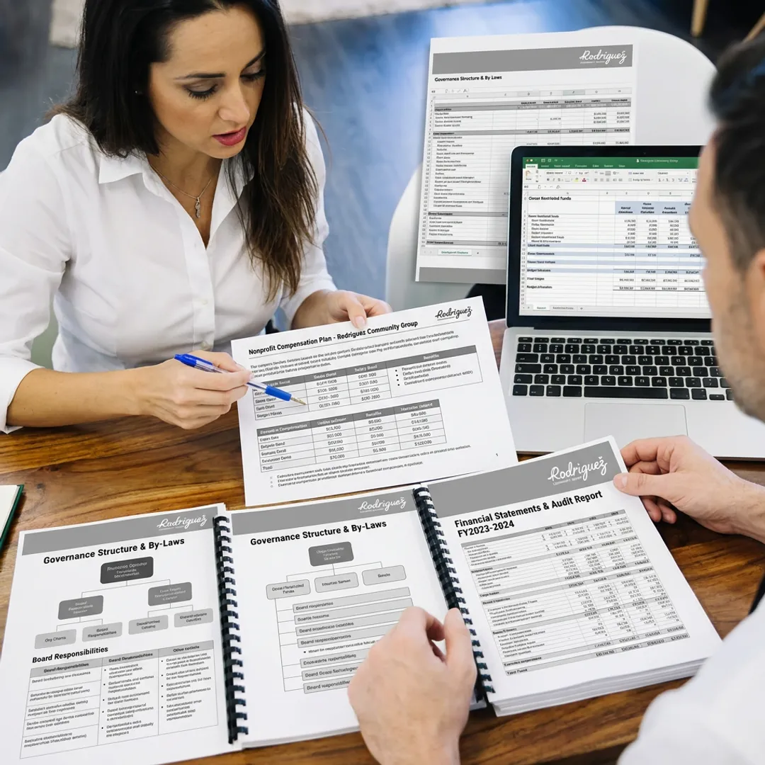 Consultants reviewing nonprofit compensation strategy