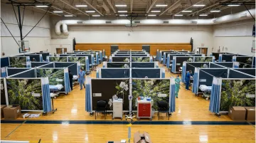 Rolascreen portable privacy screen units deployed in temporary patient care area