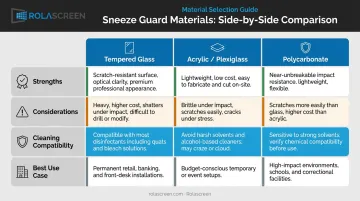 Sneeze guard material comparison chart tempered glass acrylic and polycarbonate properties