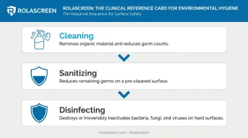 Three-level hierarchy distinguishing cleaning sanitizing and disinfecting processes