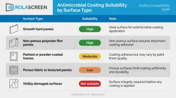 Dialysis bay partition surface types antimicrobial coating suitability comparison chart