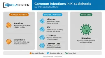 Six common school infections grouped by primary transmission route infographic