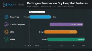 Pathogen survival times on hospital dry surfaces comparison infographic