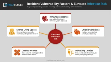 Five overlapping LTCF resident infection risk factors illustrated as connected vulnerability diagram