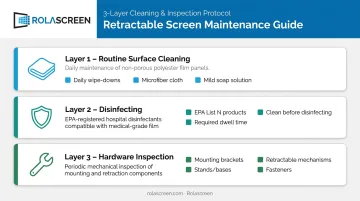Three-layer sneeze guard maintenance checklist surface cleaning disinfection hardware inspection