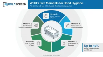 WHO five moments for hand hygiene in healthcare settings circular diagram