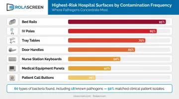 Top high-touch hospital surfaces and pathogens found by contamination risk