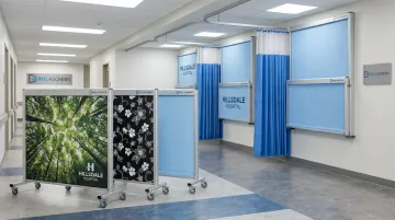Rolascreen retractable medical privacy screen product lineup wall-mounted and portable models