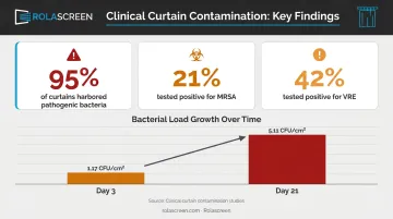 Hospital curtain bacterial contamination statistics MRSA VRE infection rate infographic