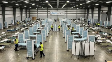 Rolascreen Portable Elite privacy screens deployed in Florida hurricane disaster shelter
