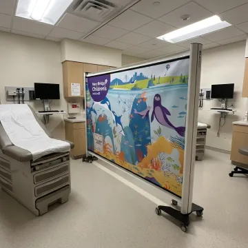 Portable privacy screen in pediatric hospital room