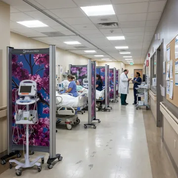 Privacy screens creating hallway patient care bays
