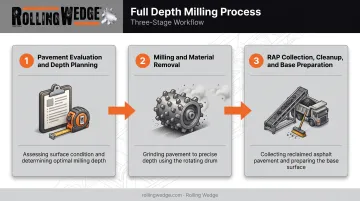 Full depth milling process flow from evaluation to base repaving