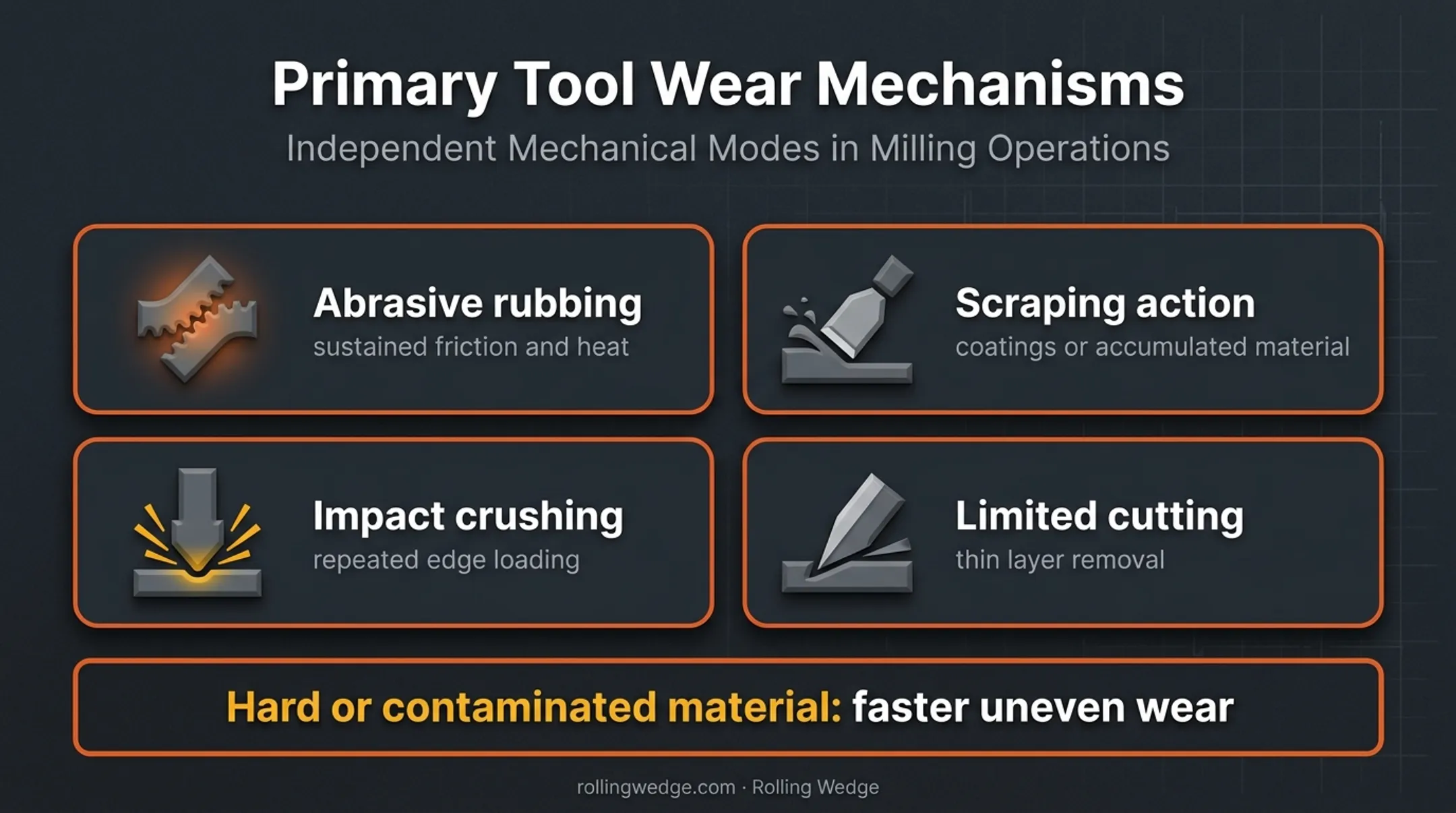 Four asphalt grinding mechanisms and their effects on tool wear