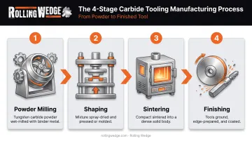 4-step carbide tooling manufacturing process from powder to finished tool