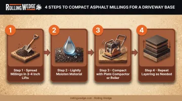 4-step asphalt millings compaction process for driveway base