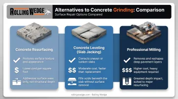 Comparison of concrete resurfacing leveling and milling as alternatives to grinding