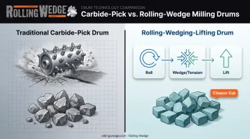 Rolling wedge lifting drum technology versus traditional carbide pick comparison