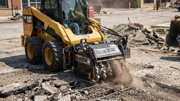 Rolling Wedge drum technology cutting asphalt concrete and rebar in single pass