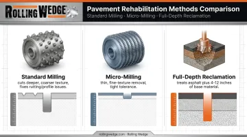 Asphalt milling versus micro-milling versus full-depth reclamation comparison chart