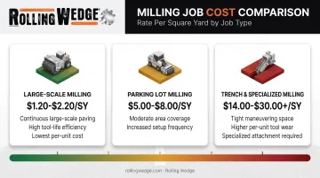 Asphalt milling cost comparison chart across job size and depth categories