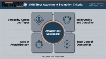 Four-factor skidsteer attachment evaluation framework and scoring criteria
