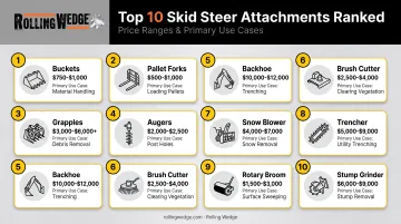 Comparison chart of top 10 skidsteer attachments by price and use case