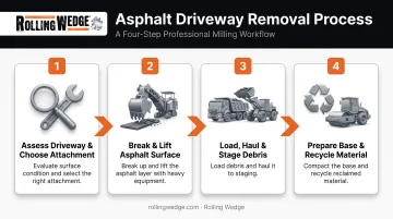 4-step asphalt driveway removal process using skidsteer attachments