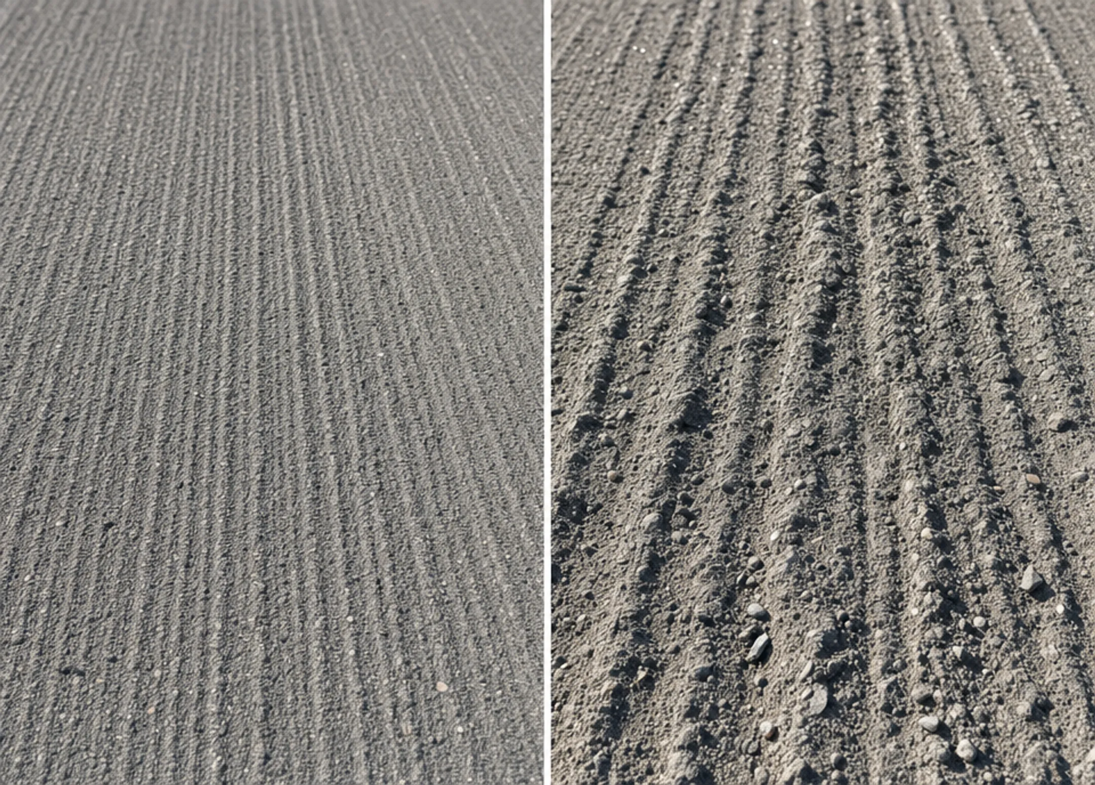 Milled asphalt surface showing smooth finish versus bounce damage