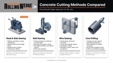 Four concrete cutting methods comparison by geometry and application