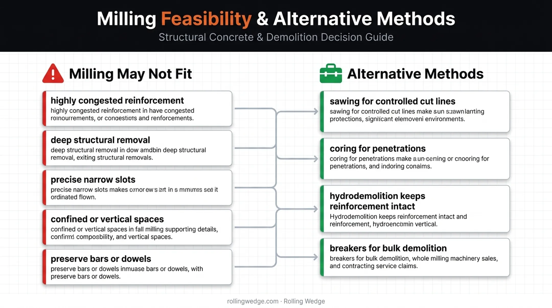 Concrete removal method selection guide for reinforced surfaces