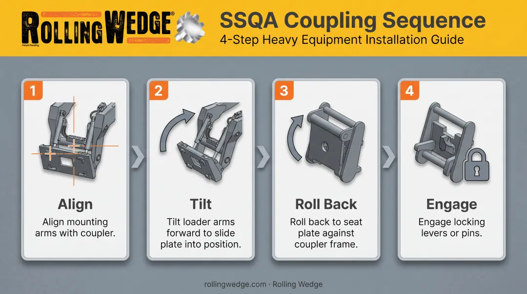 4-step skidsteer quick attach coupling process diagram