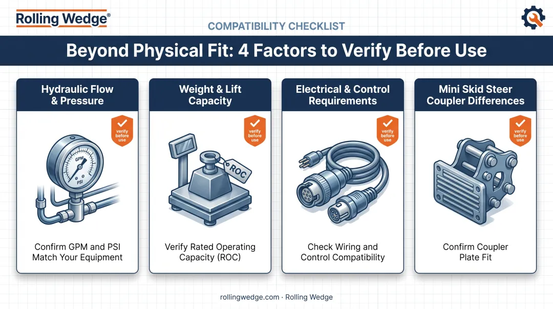 Four factors determining true skidsteer attachment compatibility beyond mounting fit